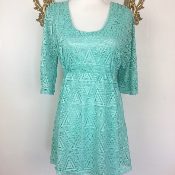 LEL Mint/Aqua Lace Dress Size M/L - Picture 2 of 7
